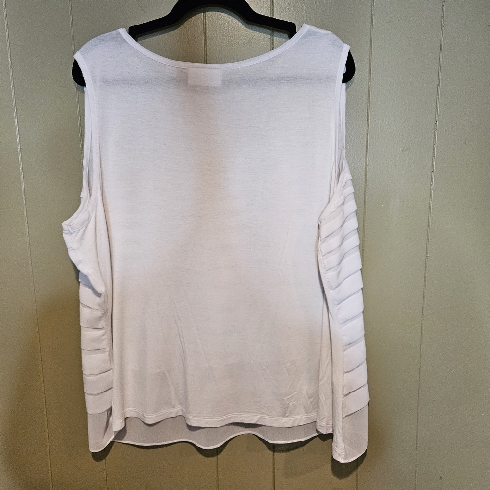 Avenue Plus Size 22/24 White Sleeveless Sheer Panel Top | Lightweight & Chic - Picture 3 of 6